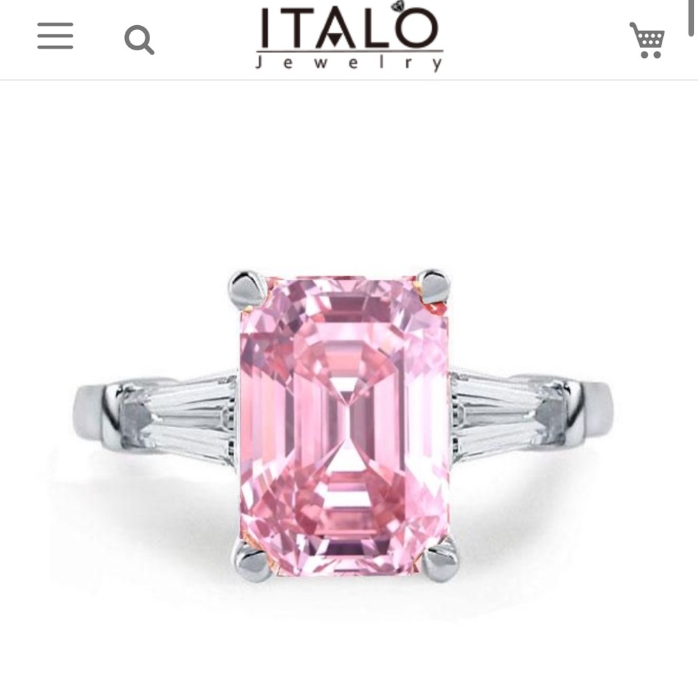 Emerald Cut Engagement Ring Three Stone Pink Ring 925 Sterling Silver